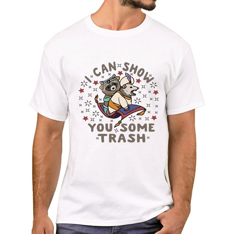 

TEEHUB Hot Hipster I Can Show You Some Trash Men T-Shirt Funny Raccoon Printed T Shirts Short Sleeve Tshirts Cool Tee 4XL