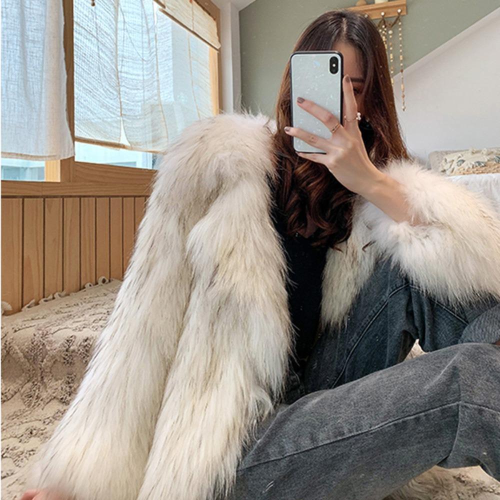 Women's New Raccoon Fur Jacket Women's Long Fox Hair Suit Collar Fur Coat Loose Casual Trench Coat
