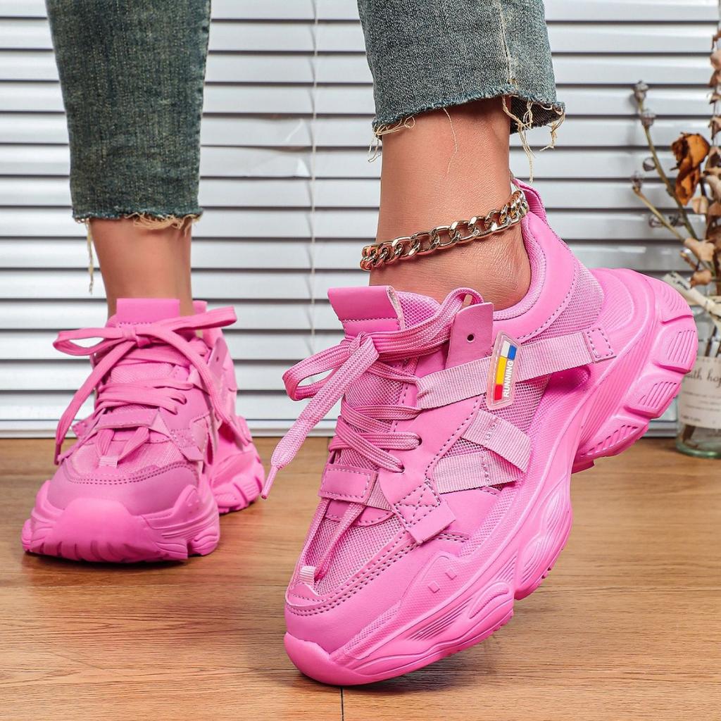 Trendy Chunky Shoes for Women Platform Casual Sneakers Mesh Walking Shoes Breathable Fashion Platform Dad Shoes Lace-up