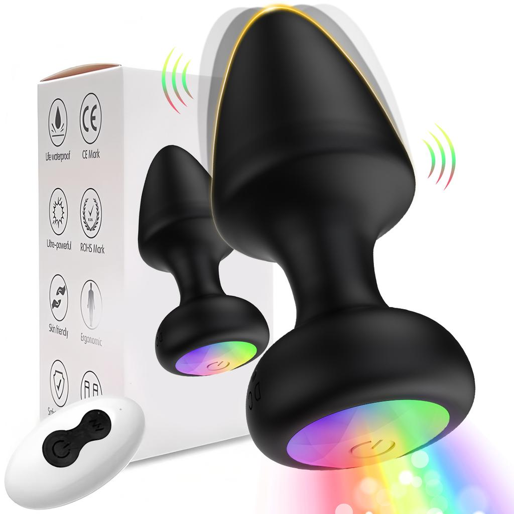 Color Light Emitting Anal Plug Adult Toy for Men Women Silicone Plug Vibrator with LED Remote Control Plug