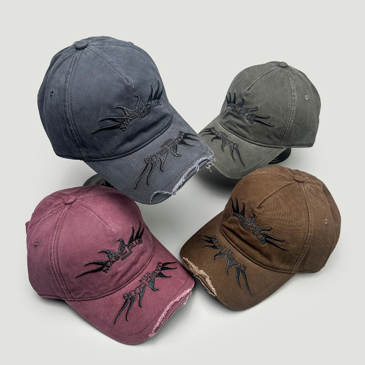 Charm Clothings Women's Purple Four Seasons American Street Heavy Industry Flame Embroidery Baseball Cap Men's And Sunshade Retro Personality Cap 52-60Cm