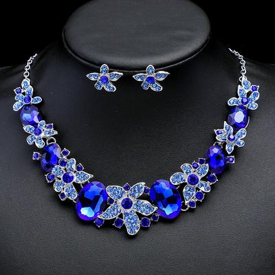 3pcs Luxurious and Exquisite Floral Necklaces and Earrings Set with Colorful Zircons Set for Bridal Banquet Dress Decoration