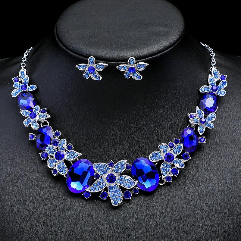3pcs Luxurious and Exquisite Floral Necklaces and Earrings Set with Colorful Zircons Set for Bridal Banquet Dress Decoration