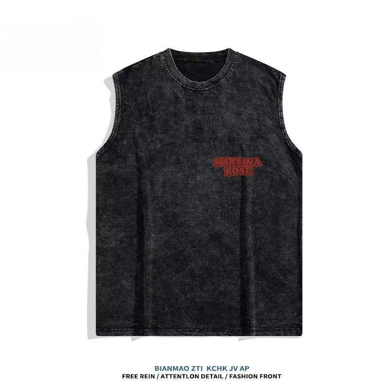 Male Students Casual Printed Undershirt Tops Hong Kong Style Trend Of Sleeveless Short-Sleeved Popular Simple Versatile Undershirt Shoulders