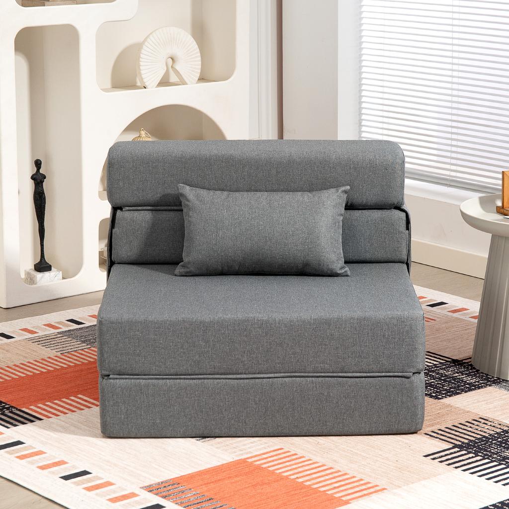 3 in 1 Sleeper Chair with Linen Look 80 x 80 x 64 cm Dark Grey