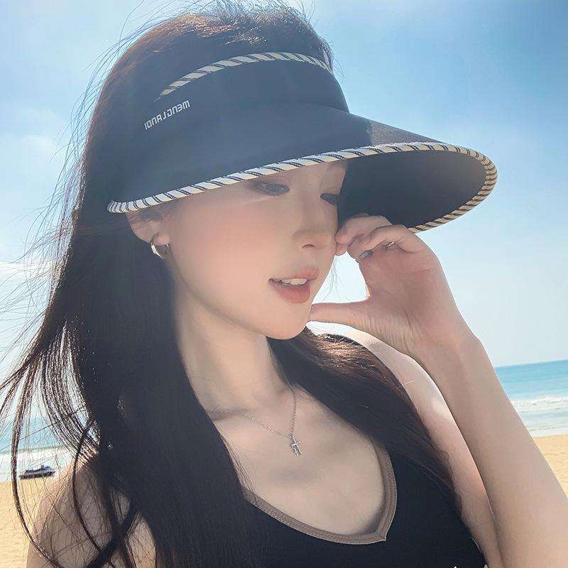 Zealous Sole Women's Black Summer Wide-Brimmed Striped Headband Visor Fashionable Hats Sunhat 56-58Cm