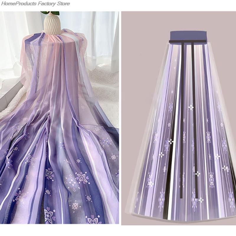 1M Ancient Style Rainbow Printed Chiffon Fabric 30D Organza Tulle Fabric For Diy Hanfu Pleated Tulle Skirts Wedding Dress Decor