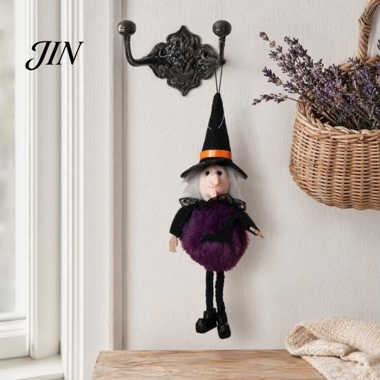 High-quality Halloween Figure Plush Pom Hanging Decoration, Pumpkin/Ghost/Black Cat/Witch Doll Creepy Witch Ornament for Tree, Porch, Window