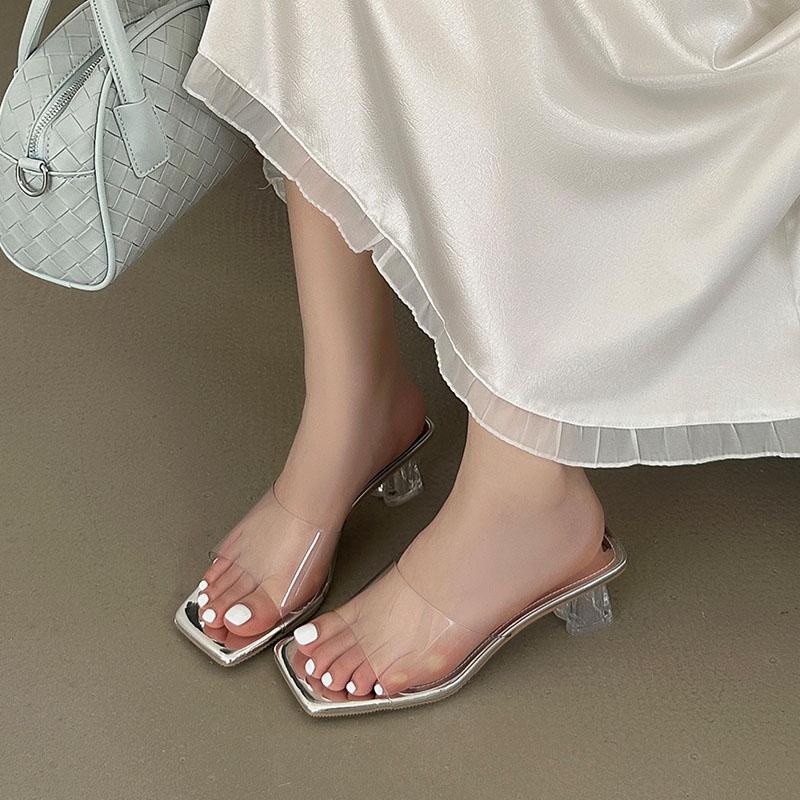 Fashion Shallow Ladies Medium Heels Pumps Shoes Female Slides Sandals Fashion Transparent Heels Pumps Shoes For Women Slip On Footwear