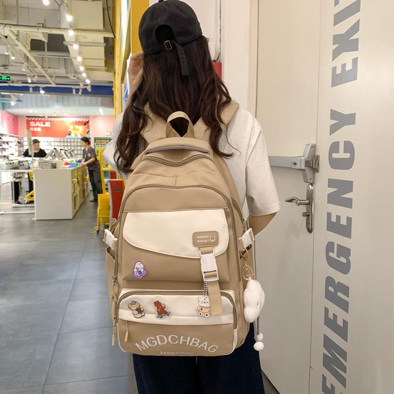 Women Contrast Color Large Capacity Schoolbag Letter Print Backpack for Middle School Students