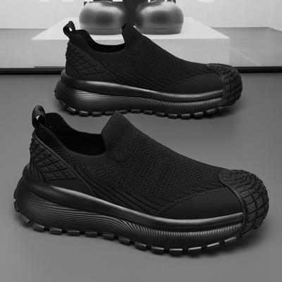 Leichte Herren-Strick-Stretch-Slip-On-Board-Schuhe, atmungsaktiv, vielseitig, sportlich-lässig, bequem, mit dicker Sohle, trendiges Schuhwerk.