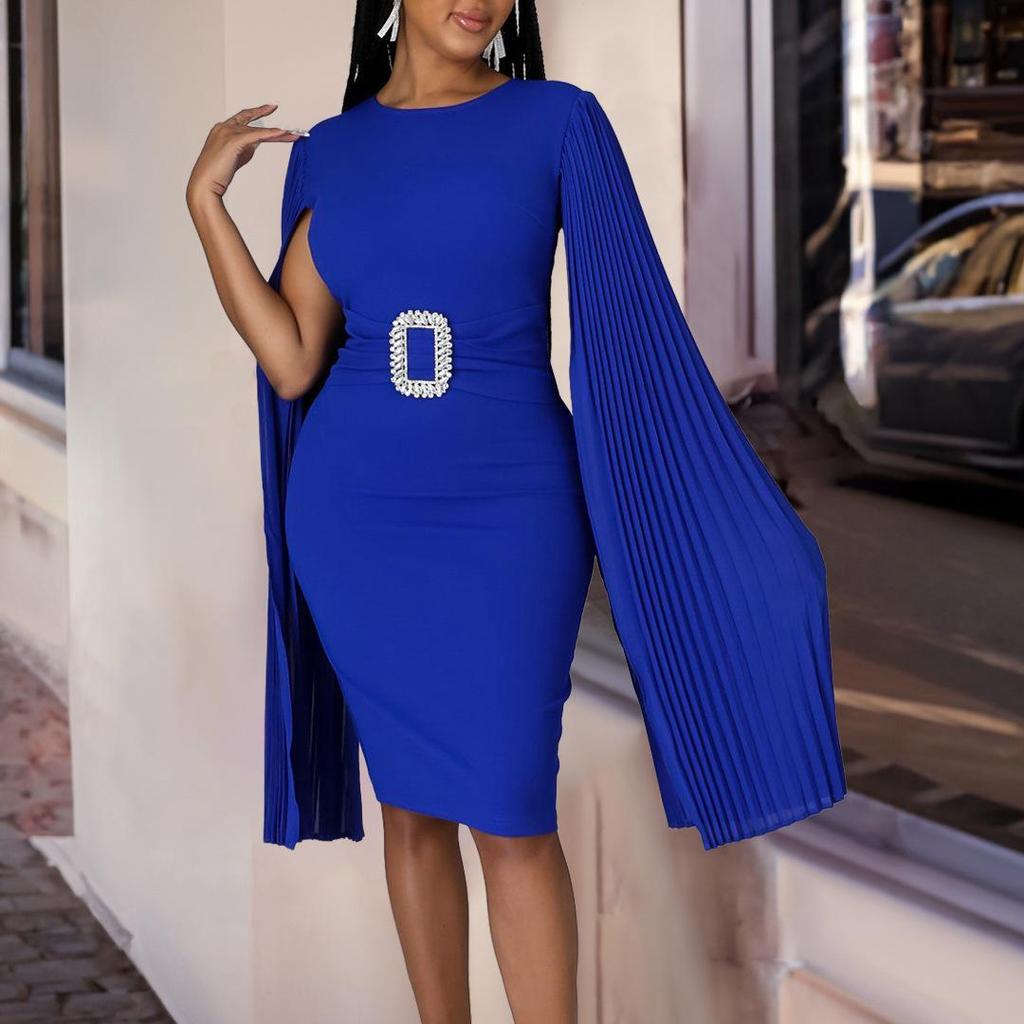 Autumn/Winter 2023 Women's Bodycon Cape Evening Dress - Solid Color, Plus Size, African Style