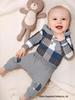 Plaid Hooded Romper & Long Pants Set for Newborns - Autumn/Winter