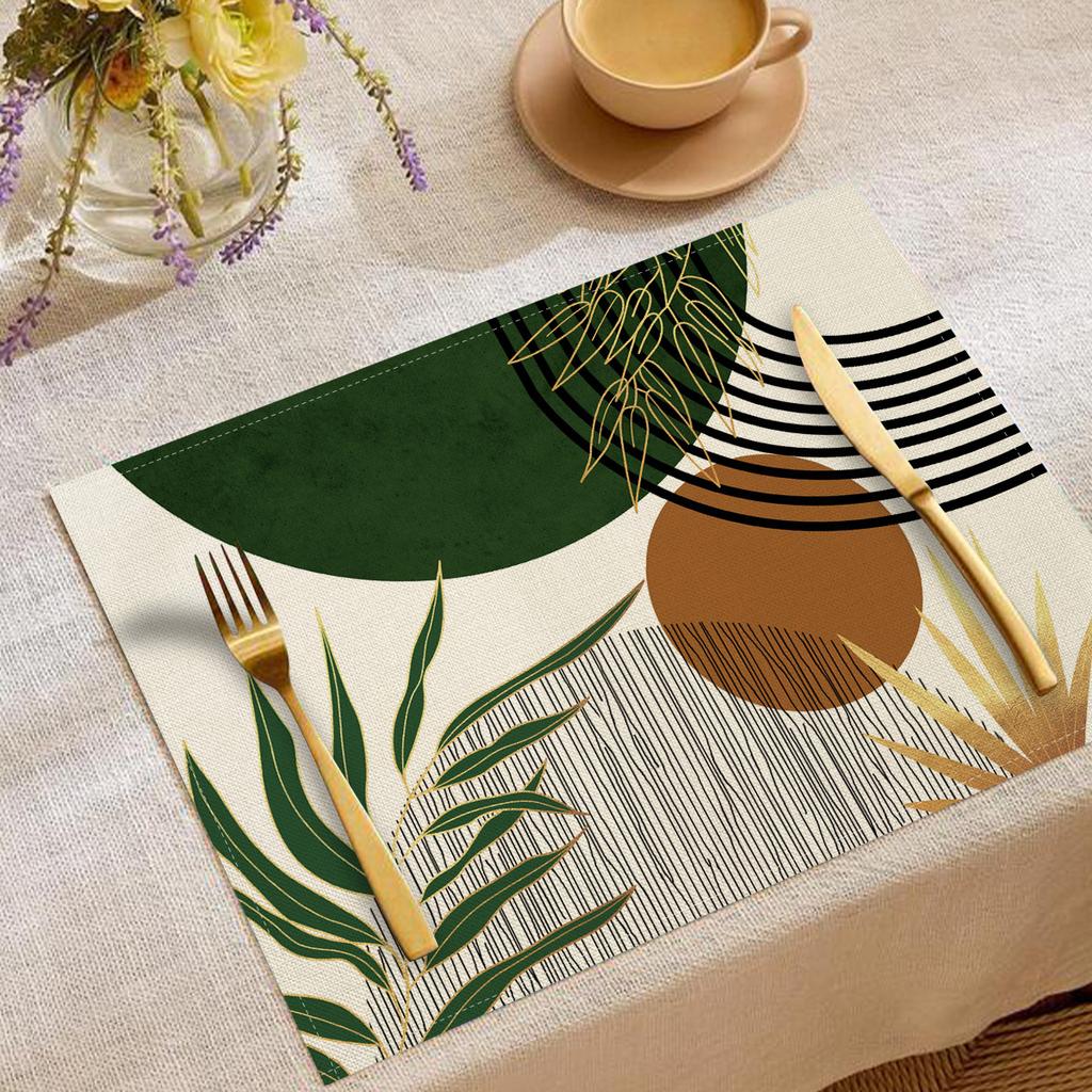 Künstlerische Moderne Geometrische Pflanzenblätter Muster Platzsets Elegante Tischsets Für Esstisch Dekoration In Küche Esszimmer