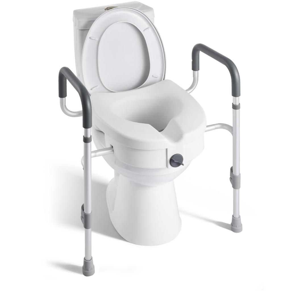 Raised Toilet Seat with Arms, 159 kg Capacity, 127 mm Lift Height & Adjustable Width, Widened Commode Elevated Toilet Seat Riser with Handles for