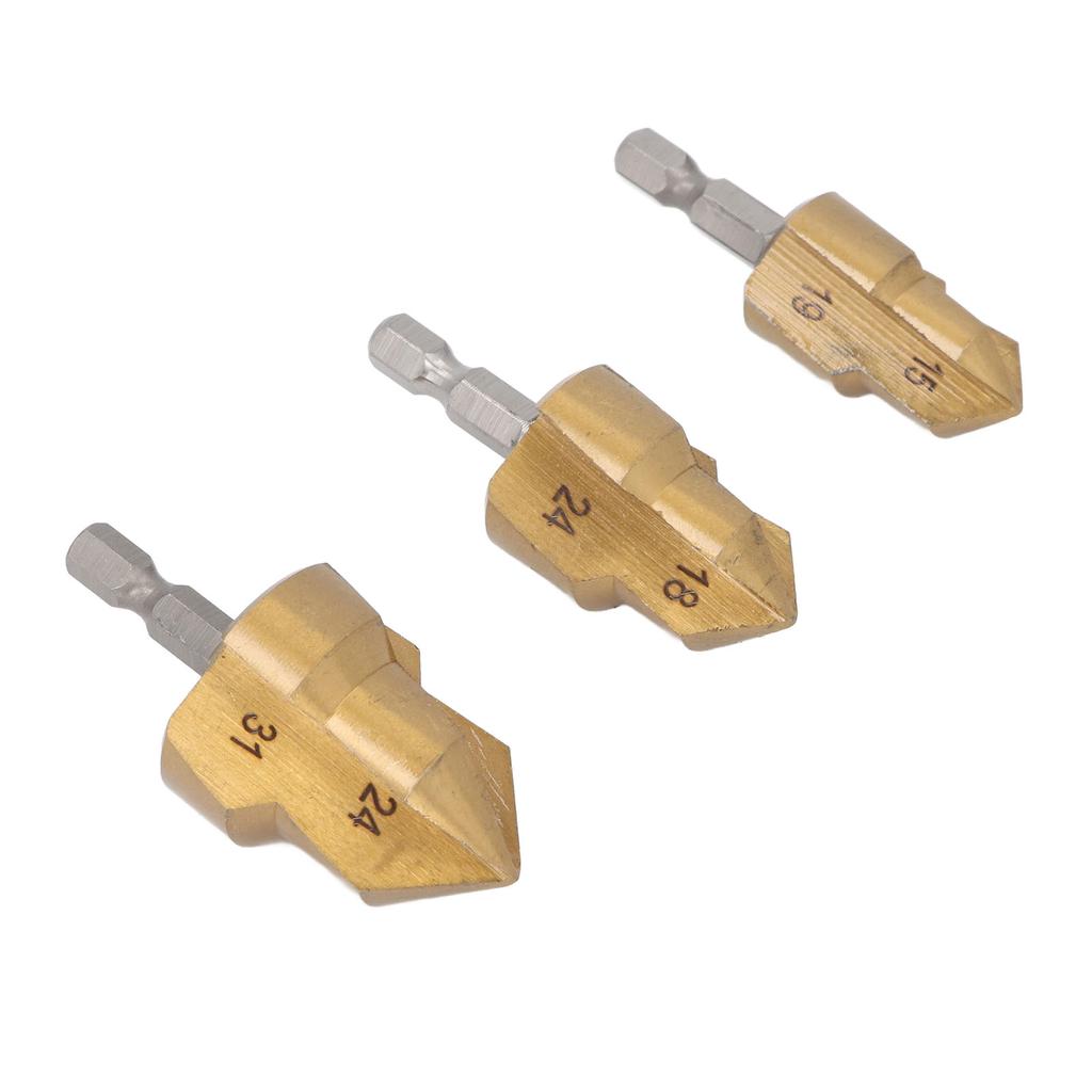 3PCS Set Pipe Reaming Drill Bit Set Hex Shank PPR High Speed Steel Pipe Reamer Bit