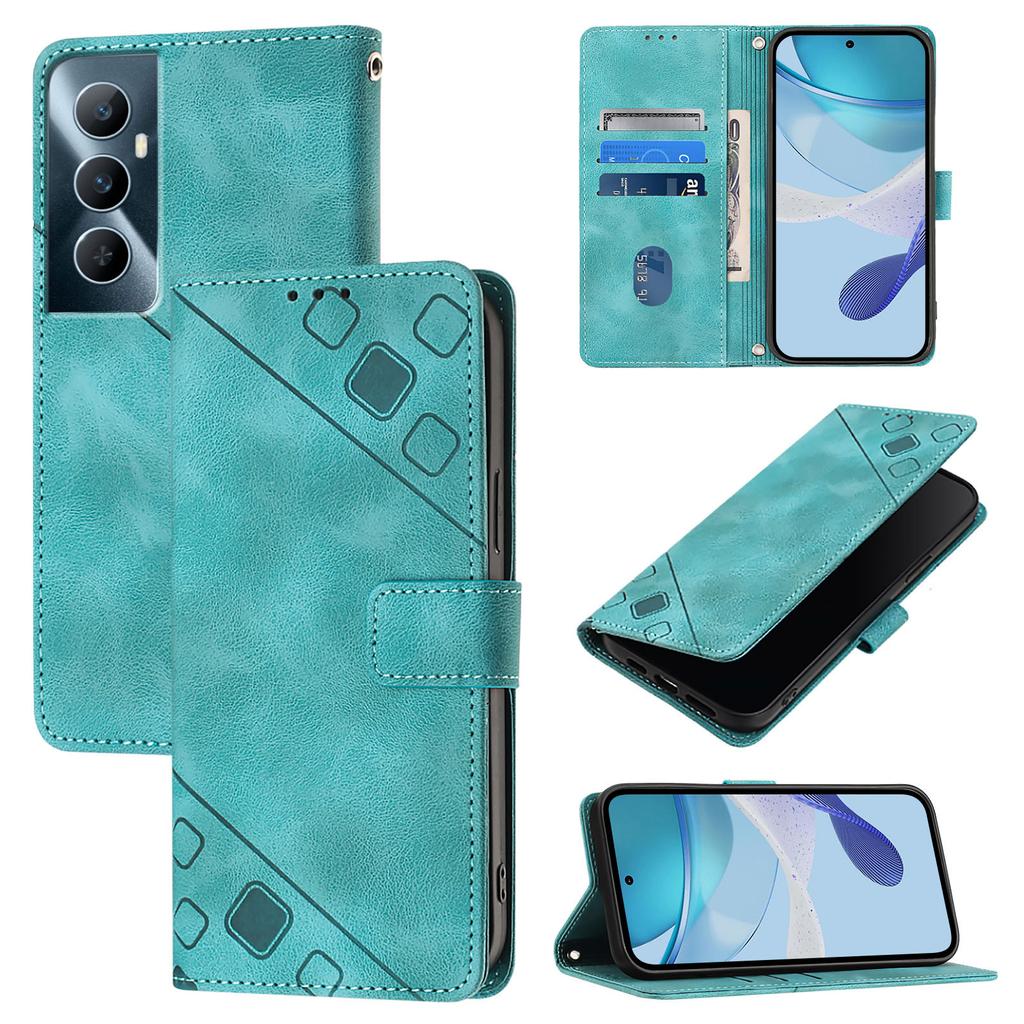 Fashionable Geometric-Patterned Wrist-Strap PU Leather Phone Wallet Case for Realme 8 9 10 11 12 13 14,GT3 GT5 GT6...Narzo 20 50...C11 C12 C15 C17...