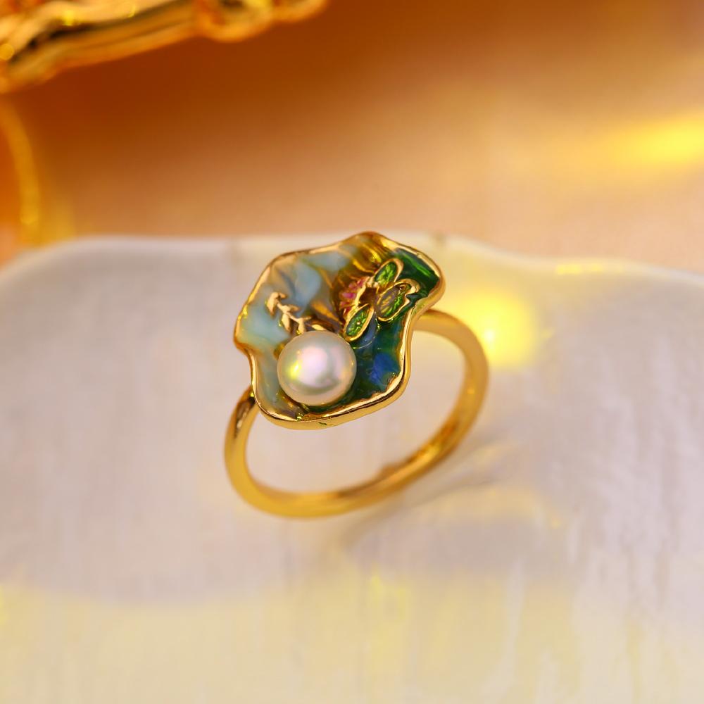 seniko Naturlige ferskvannsperleringer for kvinner mote kvinnelige cubic zirconia CZ blomsterring perle smykker justerbar ring