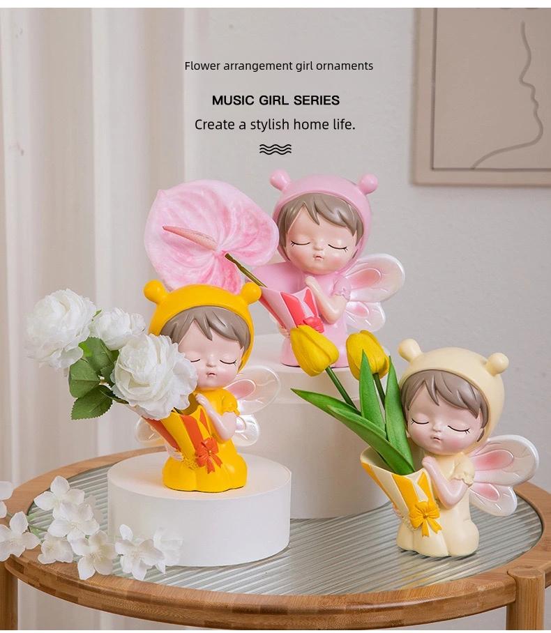 Vase Modern Girl Figurine, Dried Flower Stem Stand Living Room Tv Cabinet Home Décor Accessories Figurine