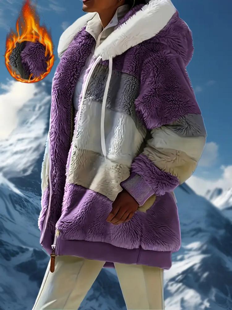Women's Stylish Fleece-Lined Hooded Winter Coat with Zipper Pockets - Warm Plush,Casual Fall/Winter Jacket for Outdoor Comfort, Ladies Winter Coats