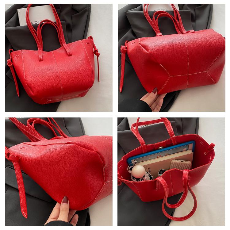 Chic Korean Style Faux Leather Tote Bag for Women, Spacious Structured Shoulder Handbag, Casual Commute Work Bag KTB