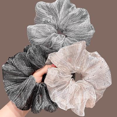 Temperament Eugen Yarn Broken Diamond Large Intestine Hair Band Women's High Elastic Ponytail Rubber Band Hair Rope New Headrope Hair Accessories
