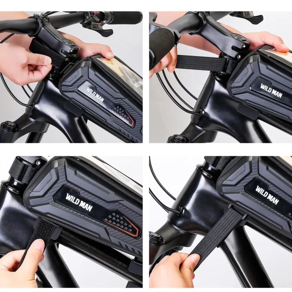 WILD MAN Bicycle Front Frame Waterproof Cycling Tube Bag with Smartphone Holder for Smartphones Up To Inches Bag, 6.8 (M90, Black/Red)