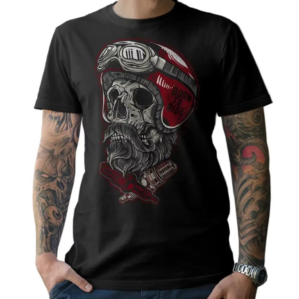 Biker Skull Helmet Beard Motorcycle Chopper Screwdriver Bit MC Mens T-Shirt Summer Cotton Short Sleeve O-Neck T Shirt New S-3XL