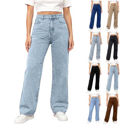 Women's High Waist Washed Women's Jeans Fashionable Versatile Straight Leg Pants