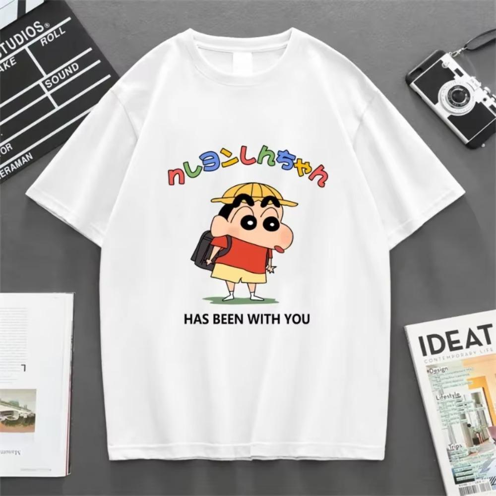 

2025 Летняя детская футболка из 100% хлопка Crayon Shin-chan Y2k Уличный повседневный топ для родителей и детей Модная футболка для взрослых XXXXXL белый