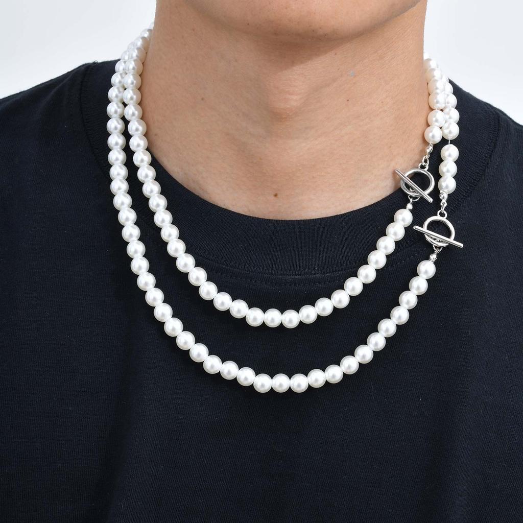 Modisches Metall-OT-Schnallen-Perlen-Halskette für Männer Frauen, Leichter Luxus Handgefertigte Perlen Halskette Schmuck Unisex