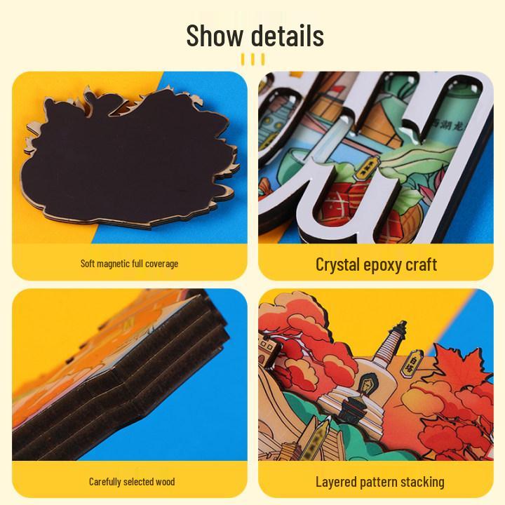 National City Scenic Cartoon Holz-Epoxid-Kühlschrankmagnet