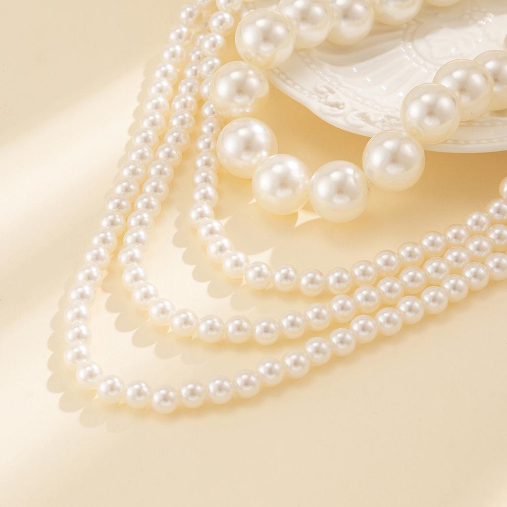 Ingemark 2Pcs/Set Multilayer Imitation Pearl Chain Necklace for Women Wed Bridal Vintage Adjustable Long Link Party Jewelry Gift