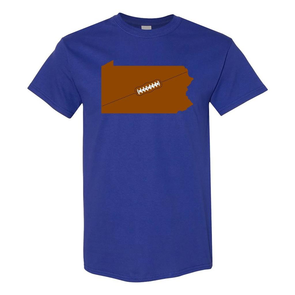 Pennsylvania Football State Shape - Hometown Pride T Shirt - Cobalt
