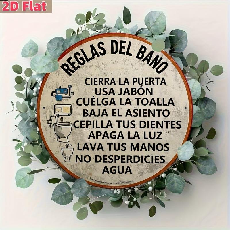 

Vintage Spanish Bathroom Rules Round Aluminum Sign чистый