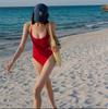 Elegant Red Backless Strappy One-Piece Swimsuit for Women