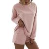 Summer New Style All-female Solid-color Elegant Two-piece Round-neck Long-sleeved Short Pants Home Sports Suit