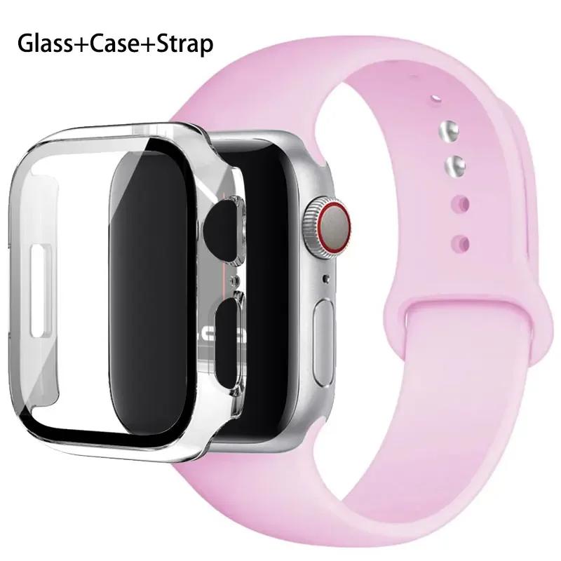 Szkło + etui + pasek do zegarka Apple Watch 44 mm 45 mm 42 mm 41 mm 40 mm 38 mm Silikonowy pasek do zegarka Bransoleta iWatch seria 8 9 7 6 5 4 3 SE