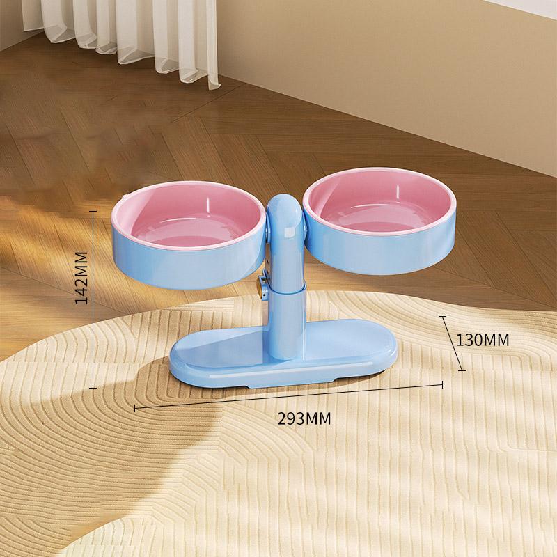 Adjustable Elevated Pet Double Bowl Feeder Fashion Detachable Anti-Slip Suction Cup Design Cat Food Water Bowl Platos Para Gatos
