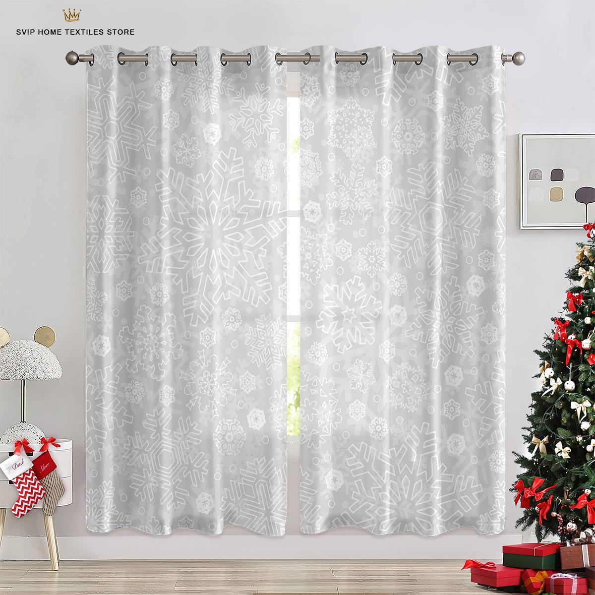 

3D Printing Christmas Window,Curtains Santa Claus, Snowman, Fireplace, 100% Polyester,Blend Restaurant, Holiday, Party Decor W50X130H(CM)X2PCS&Grommet Top