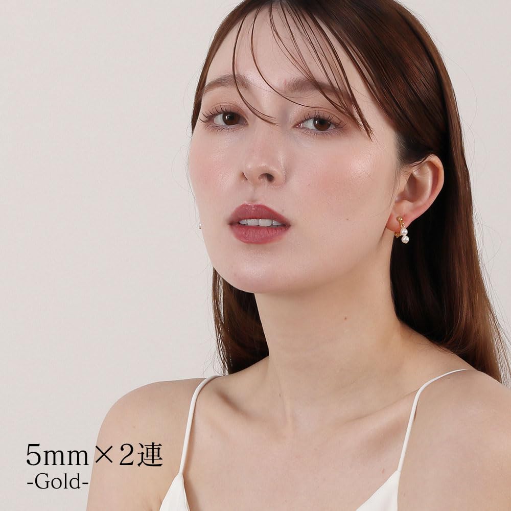 Pearl Dangling Drop Double High Quality Japanese Made Grand Premium White 5mm X 2 Strands [VOTRE COUTURE] Earrings, Earrings, Strand, Pearls, Women's,