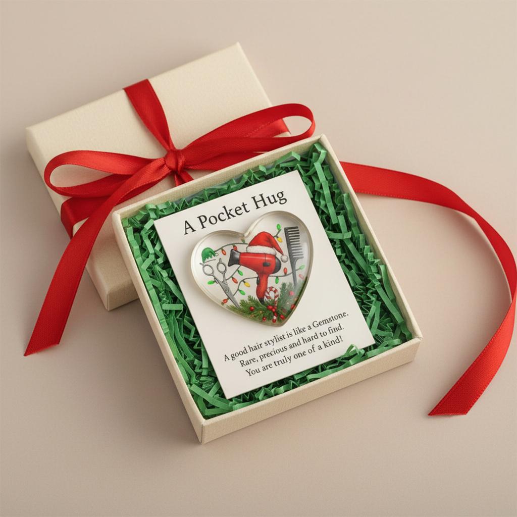 Mini Hairdresser Tools Heart Pocket Hug Token with Greeting Cards Pocket Charm Thank You Gift for Your Hairstylist