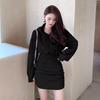 Autumn and Winter Temperament Dress Small Sweet Spice Girl Pleated Hip Wrap Short Skirt Waist Tights Hooded Sweater Bottom Skirt