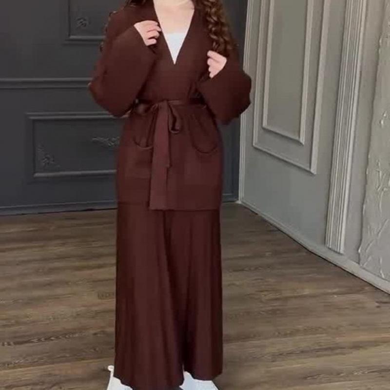 2025 Spring V-neck Cardigan Jacket & Comfortable Midi Skirt Set for Women