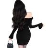 Pure desire style sexy one-word shoulder ruffle edge suspender dress women's spring and autumn tight hip-wrapped mom skirt off-the-shoulder skirt