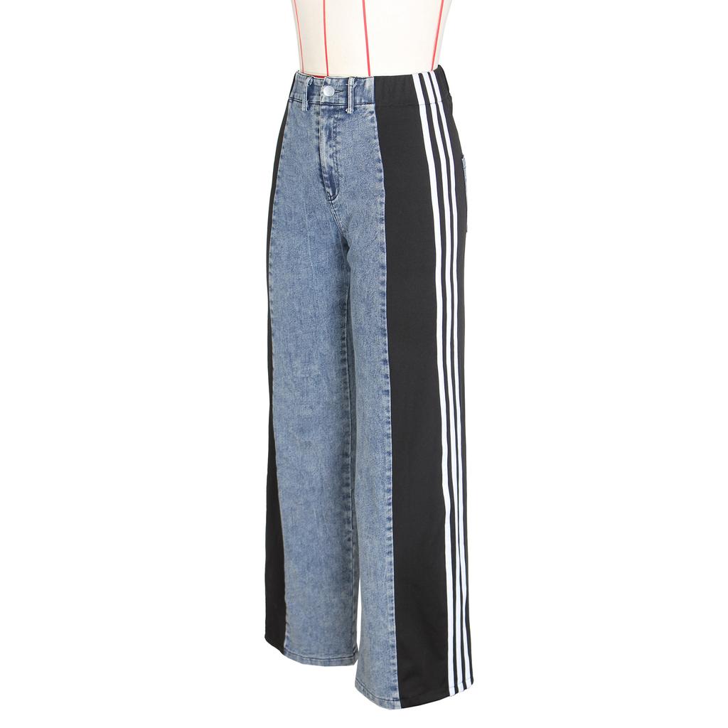 New Women's Patchwork Three-Stripe Wide Leg Jeans, Fashion Denim Straight Leg Stretch Pants for Casual Wear