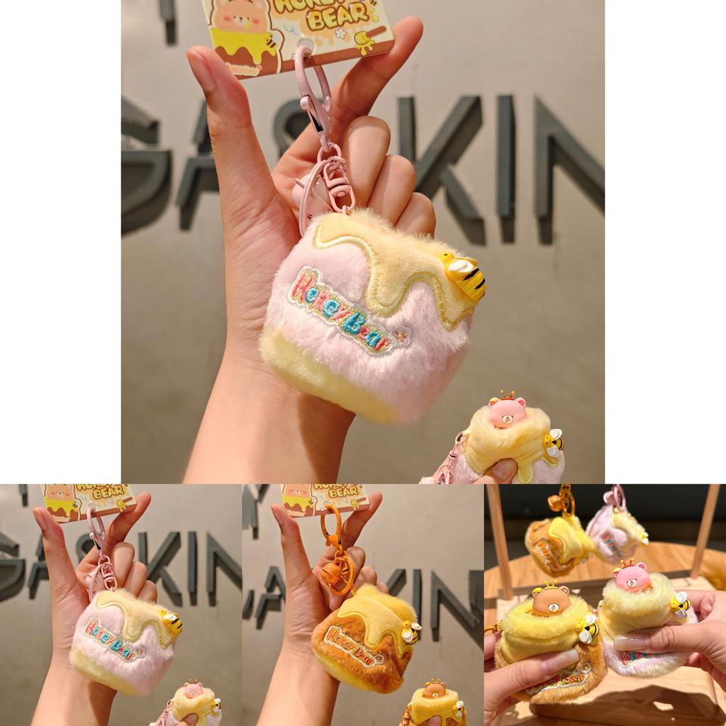 Cute Cartoon Honey Jar Teddy Bear Plush Toy Keychain Pendant For Bags And Keys