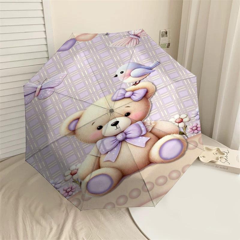 

1PC Teddy Bear Butterfly Umbrella-8-Rib Reinforced, Automatic Open, Lightweight & Durable, Fashion Accessory for Outdoor-D358