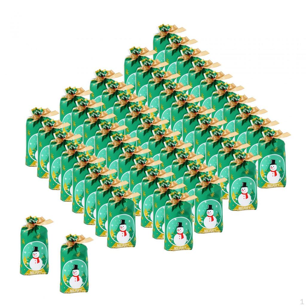 50 Pieces Gift Bags Candy Christmas Present for Gifts with Ribbon Xmas Holiday Cookie