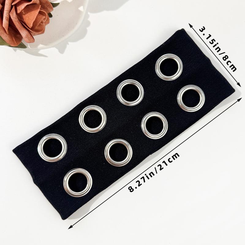 Hip-Hop Punk Style Solid Color Hollowed-Out Air Eye Metallic Stretch Headband Music Festival Rock Dark Headband Hair Accessories
